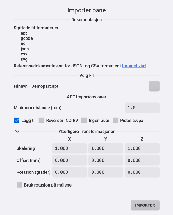 Path import dialog